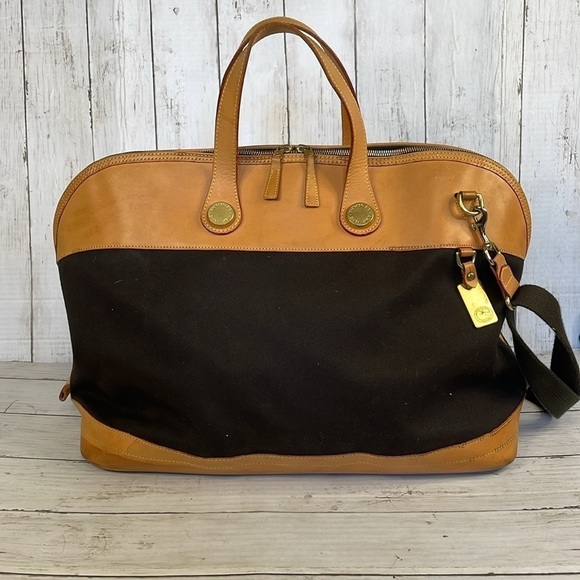 Dooney & Bourke Vintage Unisex Black Fabric and Tan Leather Cabriolet Weekender - Picture 2 of 15